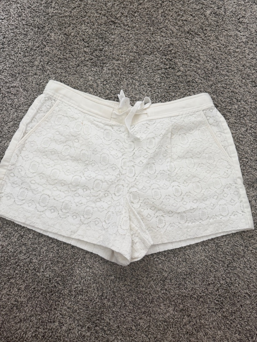 LOFT White Lace Overlay Drawstring Athletic Shorts